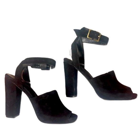DVF Rebel Suede Platform Block Heel Sandals Diane Von Furstenberg black Sz 6.5 - Picture 1 of 10